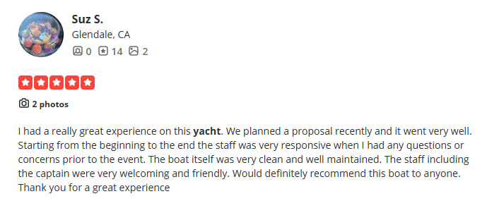 yacht rental proposal in Los Angeles